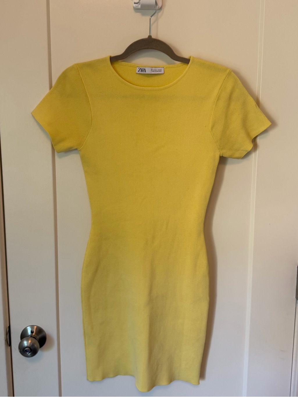 Zara Butter Yellow Short Sleeve Knit Mini Bodycon Dress